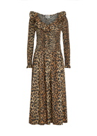 Damson Madder Harper Leopard Shirred Cotton-poplin Midi Dress