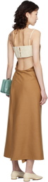 Baserange Tan Wild Silk Apron Midi Dress