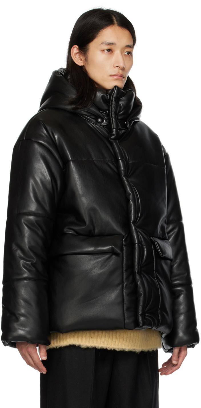 Nanushka Black Hide Vegan Leather Puffer Jacket
