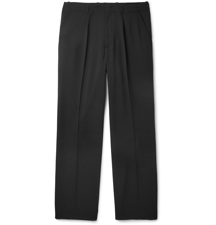 Photo: Our Legacy - Black Borrowed Wide-Leg Herringbone Woven Trousers - Black