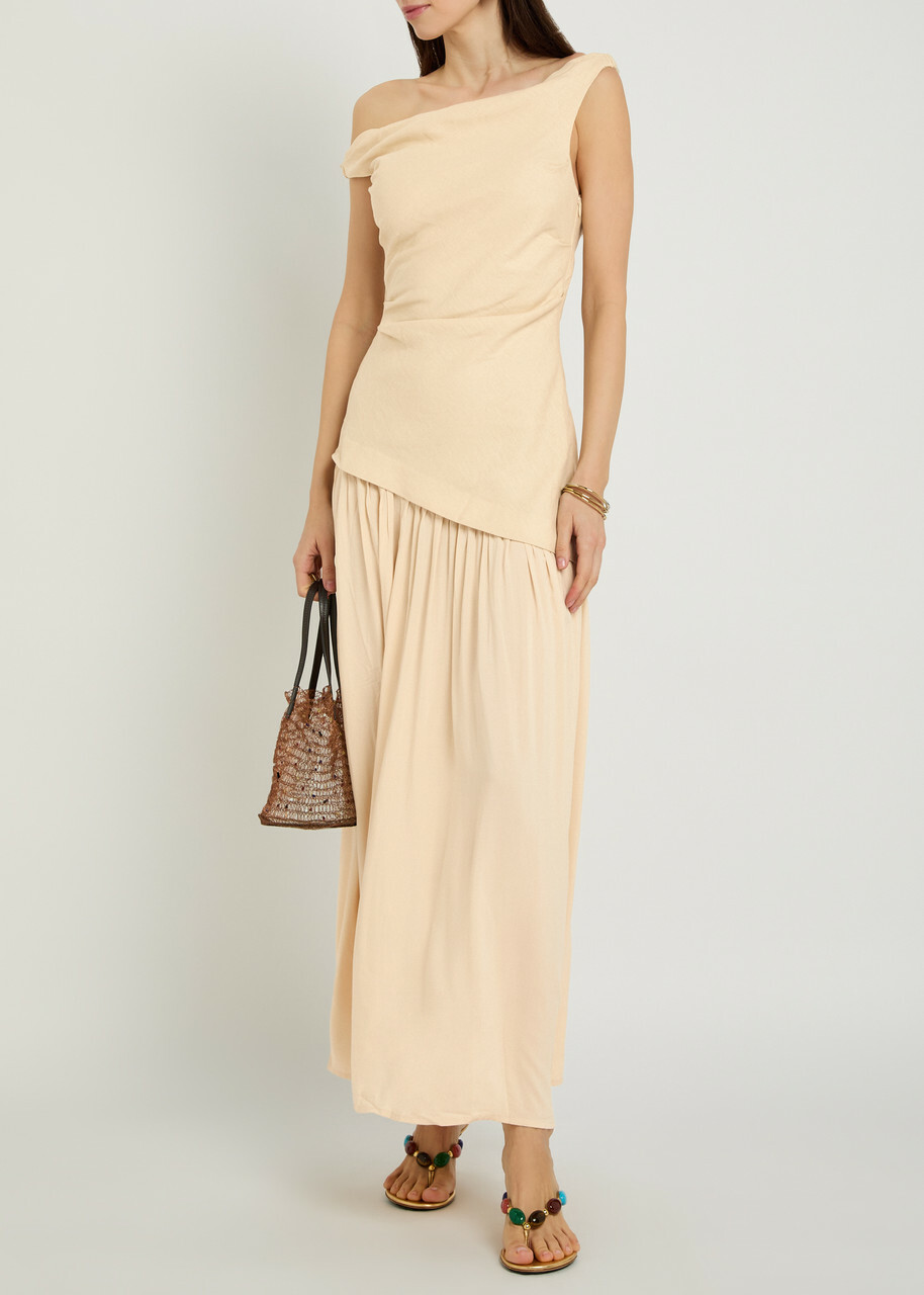 Faithfull The Brand Roma Off-the-shoulder Linen Maxi Dress Beige