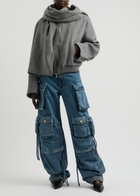 Blumarine Scarf-effect Wool-blend Bomber Jacket Grey