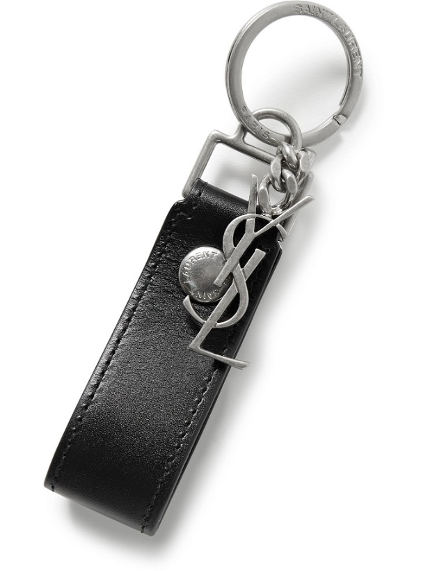 Photo: SAINT LAURENT - Leather and Burnished Silver-Tone Key Fob - Black