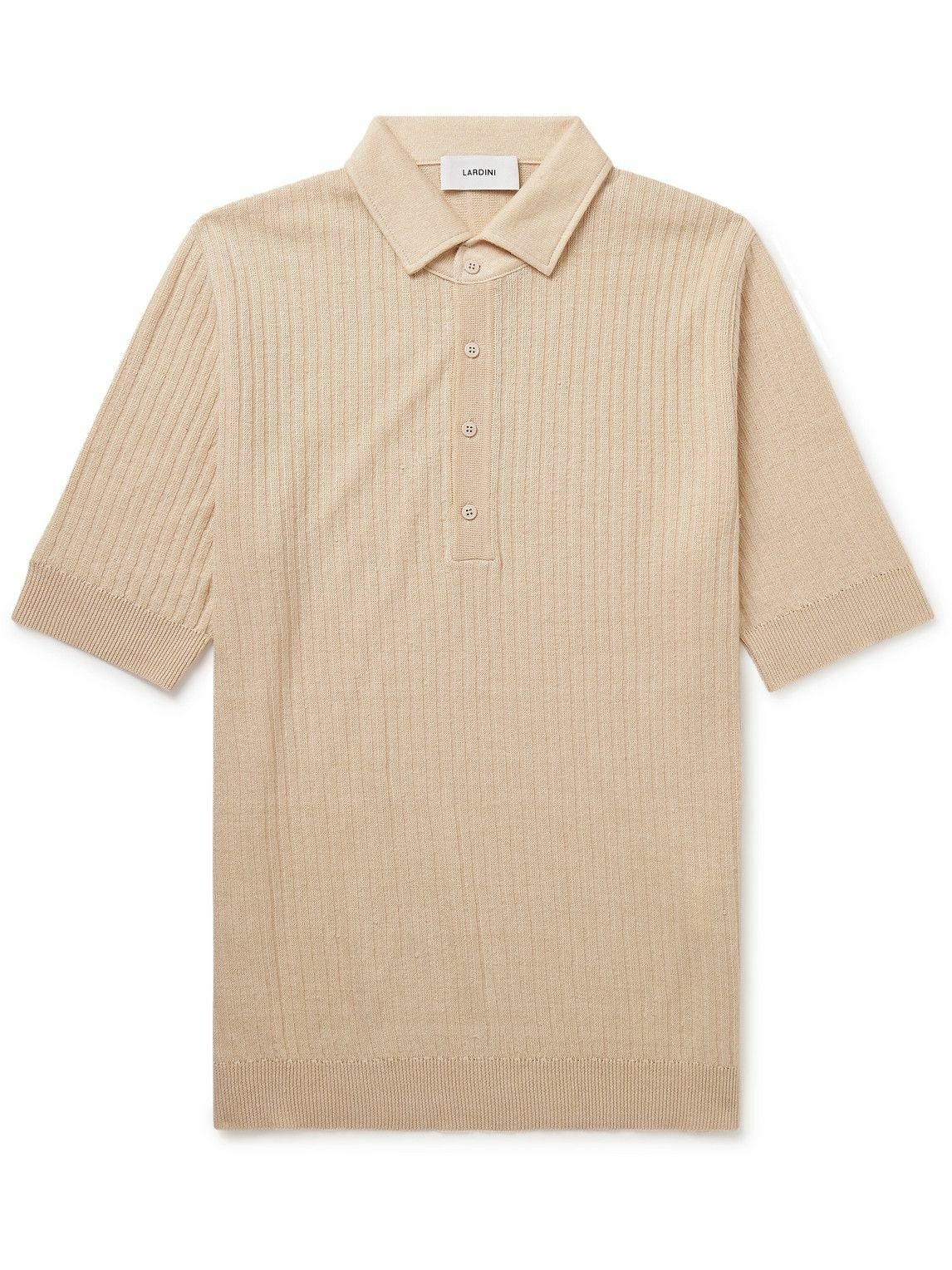 Photo: Lardini - Slim-Fit Ribbed Linen and Cotton-Blend Polo Shirt - Neutrals