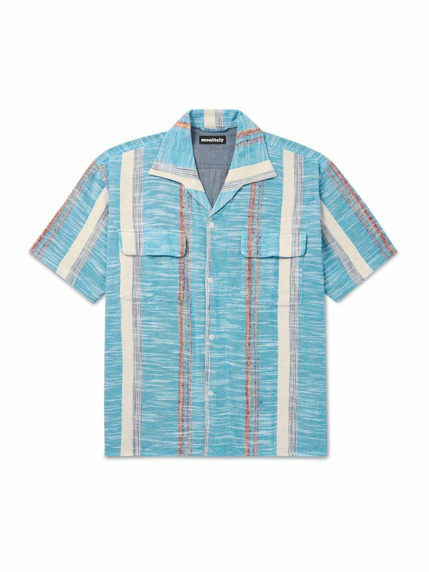 Photo: Monitaly - 50s Milano Camp-Collar Cotton-Jacquard Shirt - Blue