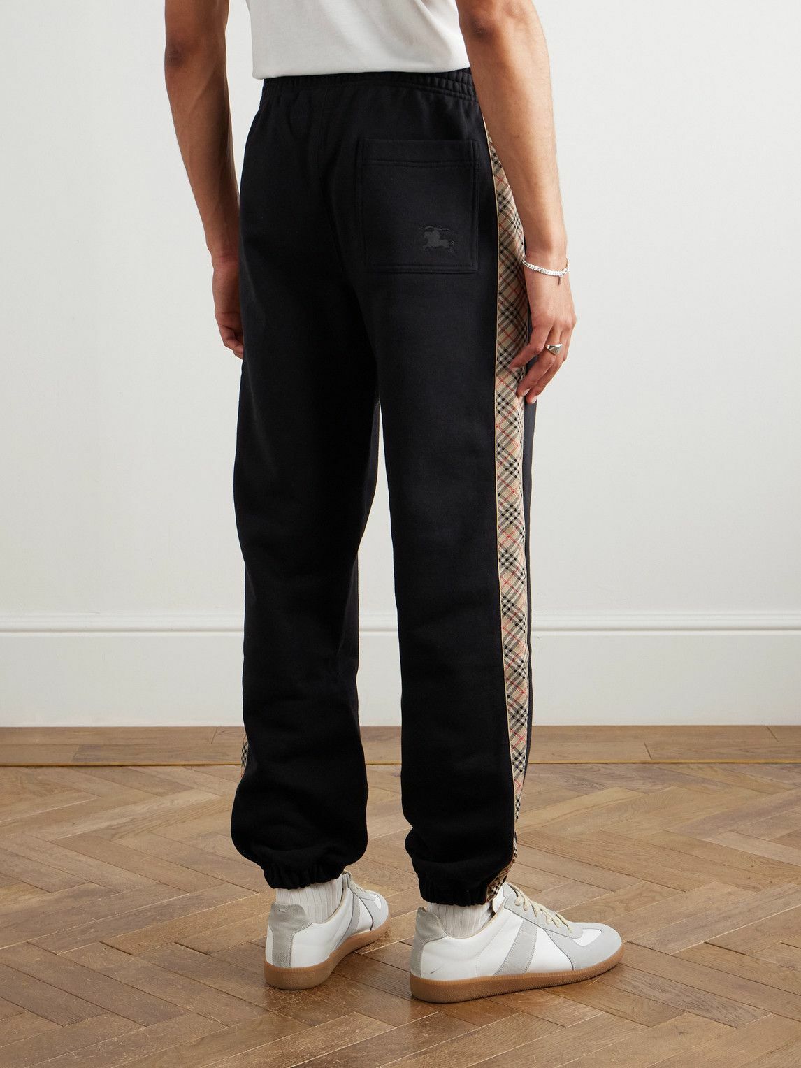 Burberry - Tapered Logo-Embroidered Checked Cotton-Jersey