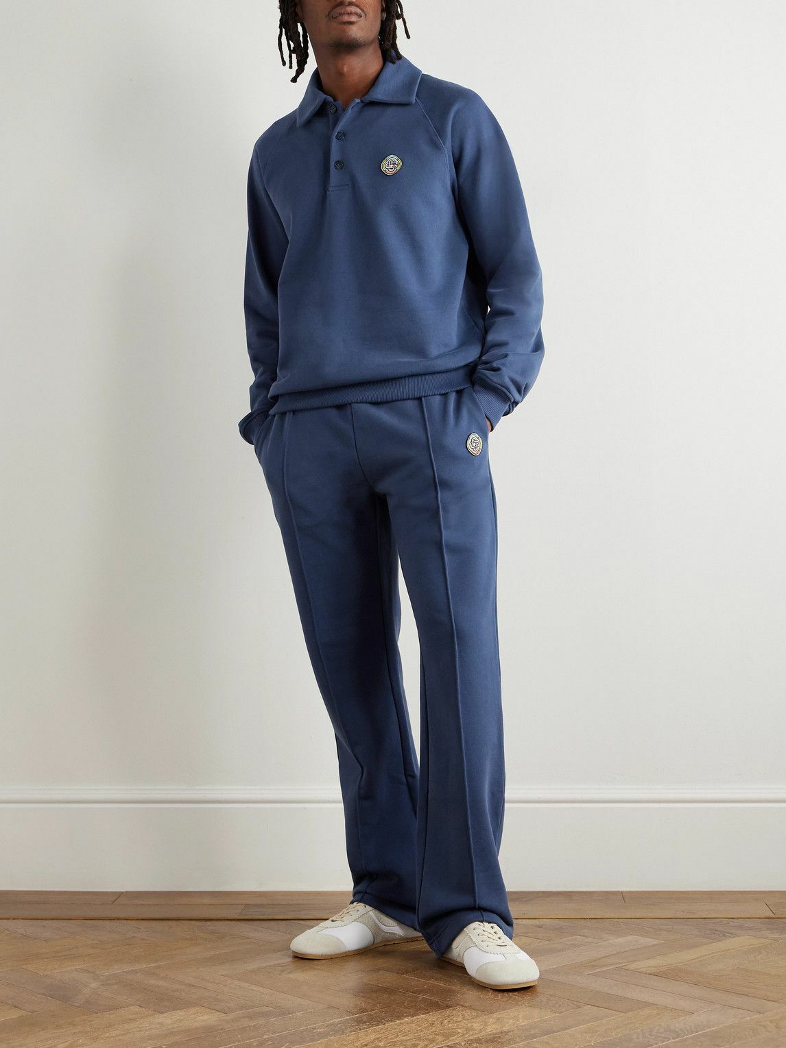 Casablanca - Straight-Leg Logo-Appliquéd Organic Cotton-Jersey Sweatpants - Blue