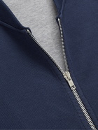 SCHIESSER - Peter Logo-Appliquéd Cotton-Blend Piqué Zip-Up Sweatshirt - Blue