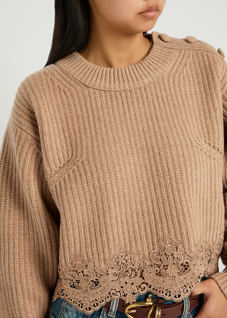Chloe Lace-trim Wool and Cashmere-blend Jumper Brown
