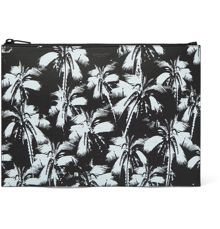 Photo: SAINT LAURENT - Printed Pebble-Grain Leather Pouch - Black