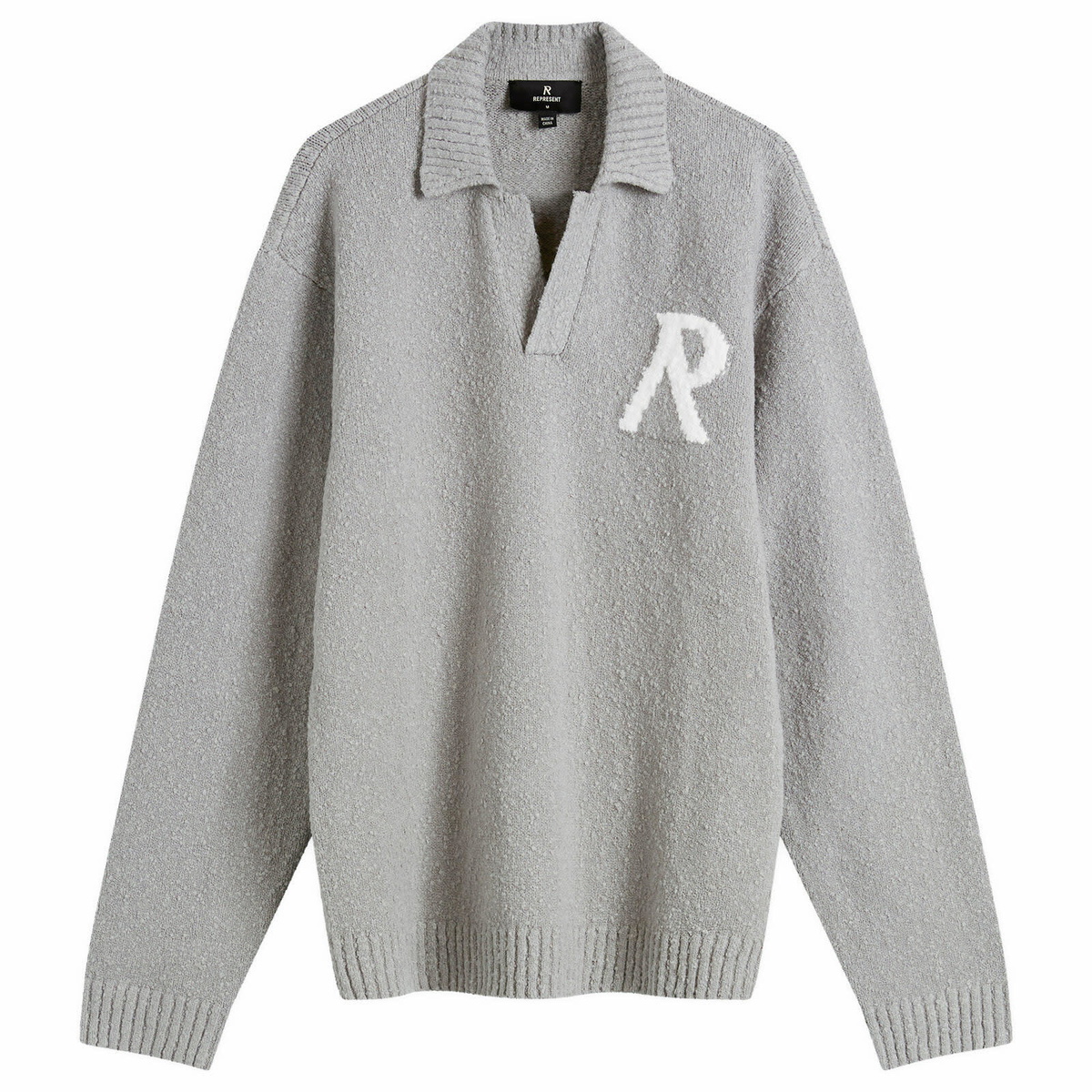 Represent Men's Knitted Boucle Knit Polo in Grey