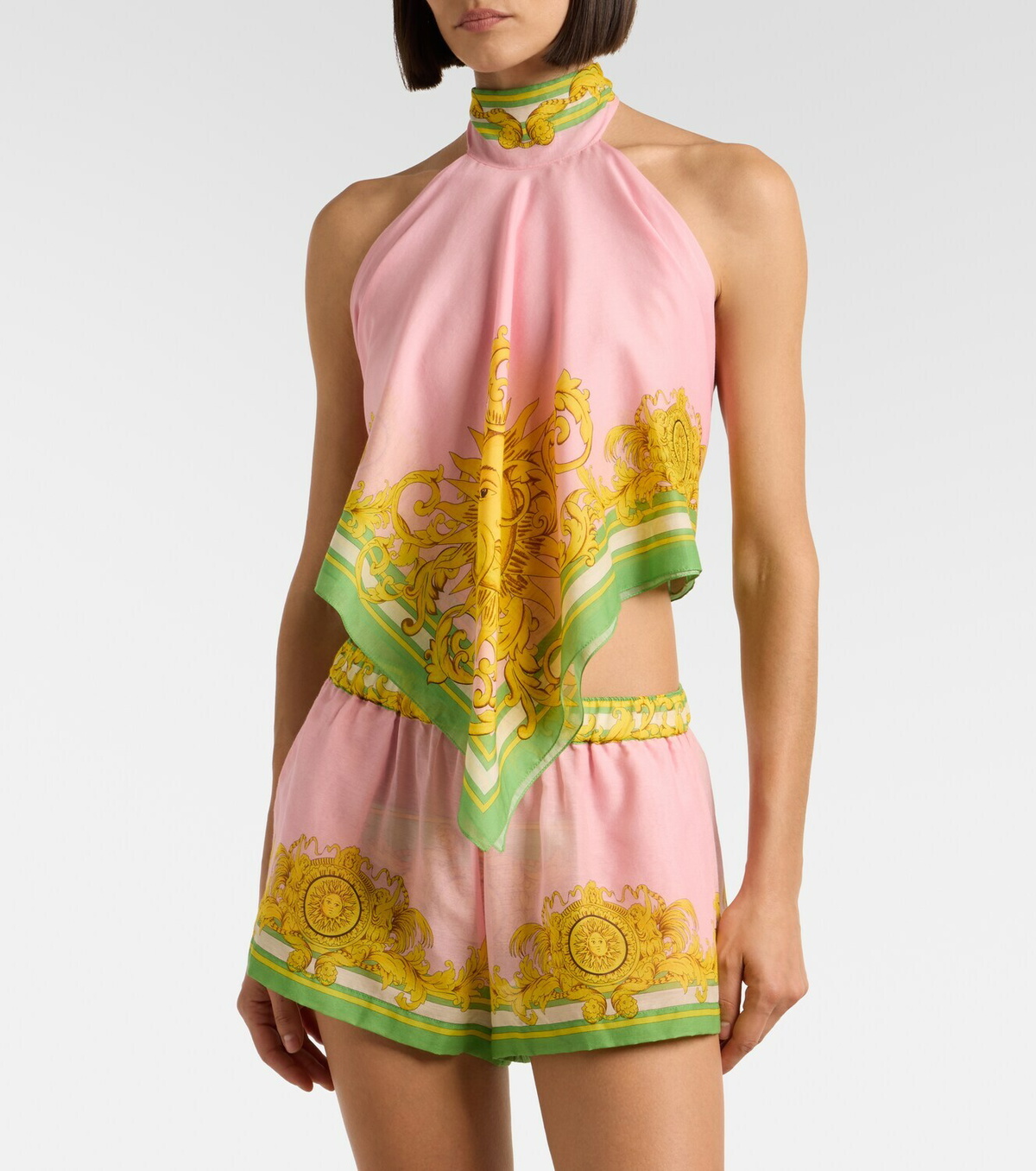 Versace Printed cotton and silk voile top