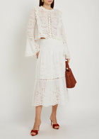Loveshackfancy Mallow Embroidered Cotton Midi Skirt White
