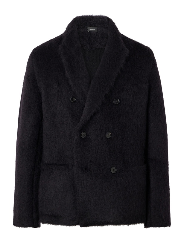 Photo: TOM FORD - Double-Breasted Brushed Cashmere, Mohair and Silk-Blend Knitted Blazer - Black