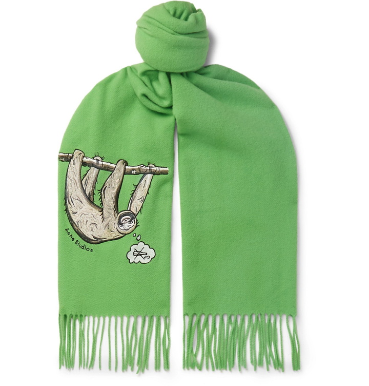 Photo: Acne Studios - Fringed Embroidered Mélange Brushed-Wool Scarf - Green