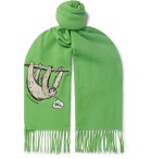 Acne Studios - Fringed Embroidered Mélange Brushed-Wool Scarf - Green