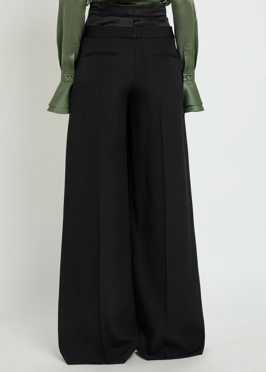 Erdem Layered Wide-leg Silk-blend and Wool Trousers Black