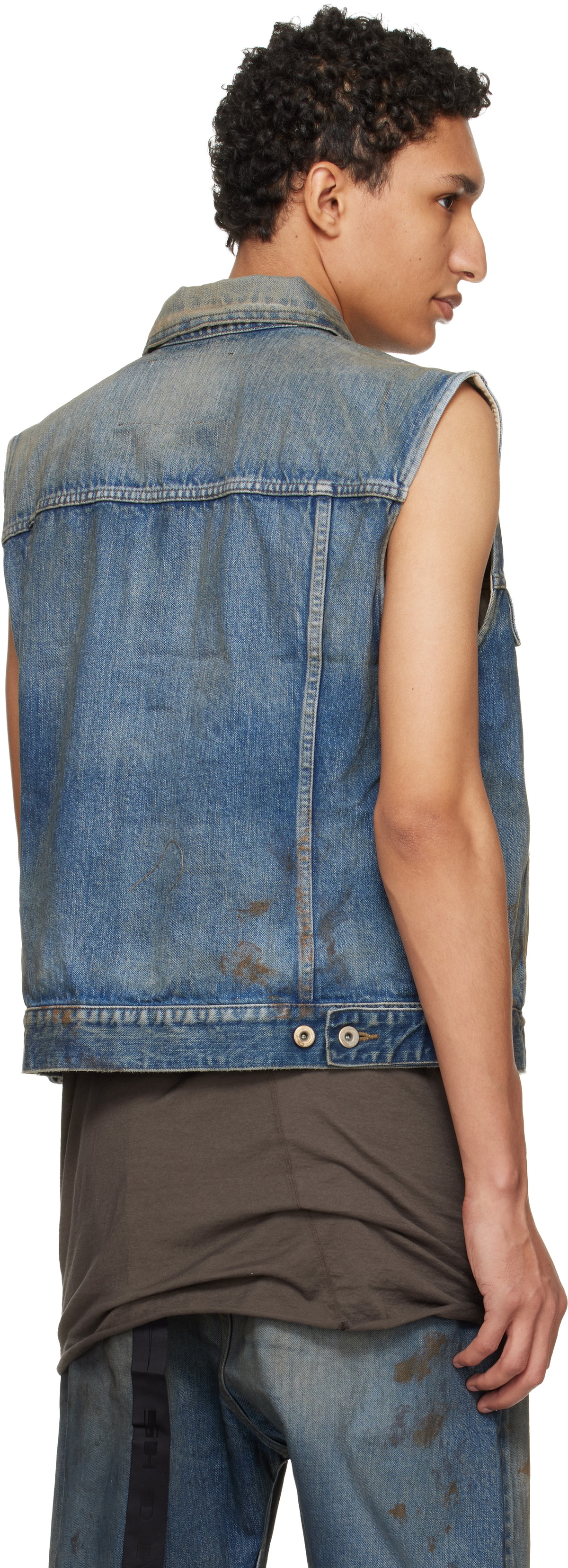 Rick Owens DRKSHDW Blue Temple SL Denim Trucker Vest