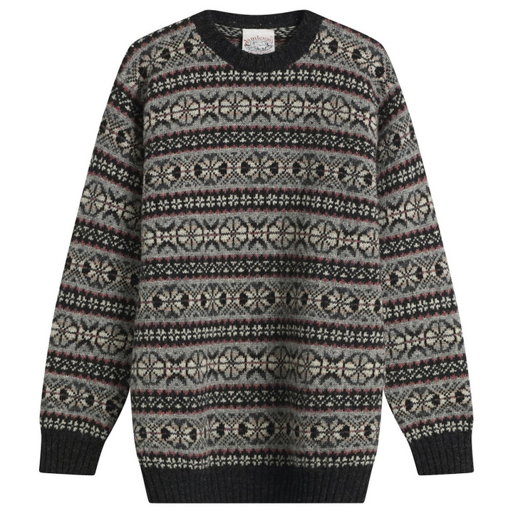 Photo: Jamieson's of Shetland Men's Jamiesons of Shetland Fair Isle Crew Knit in New Pattern Black/Pink