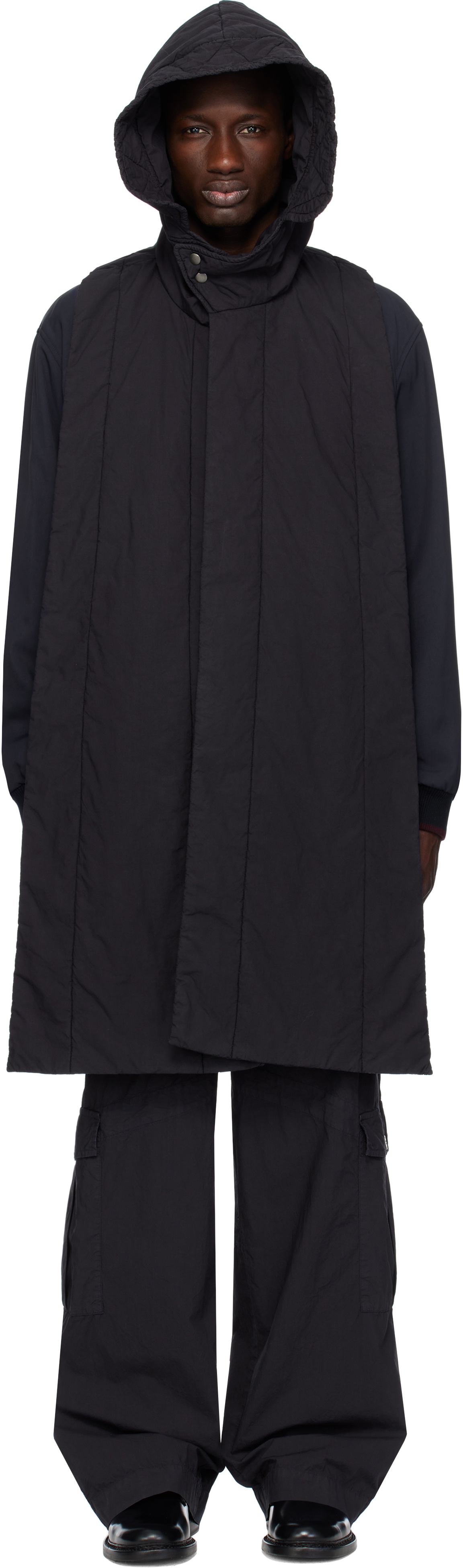 Dries Van Noten Navy Hooded Cotton Vest