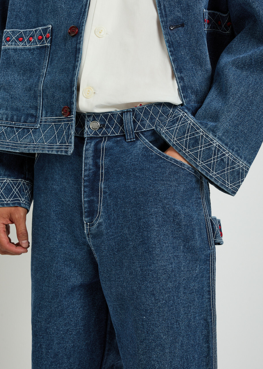 Bode Knolly Embroidered Straight-leg Jeans Indigo