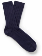 Johnstons of Elgin - Ribbed Cashmere Socks - Blue