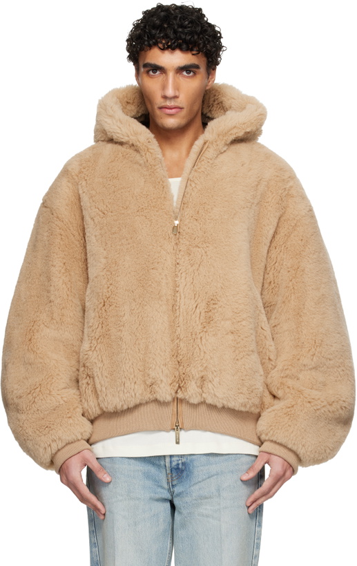 Photo: Fear of God Tan Alpaca Hooded Bomber Jacket