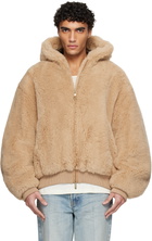 Fear of God Tan Alpaca Hooded Bomber Jacket