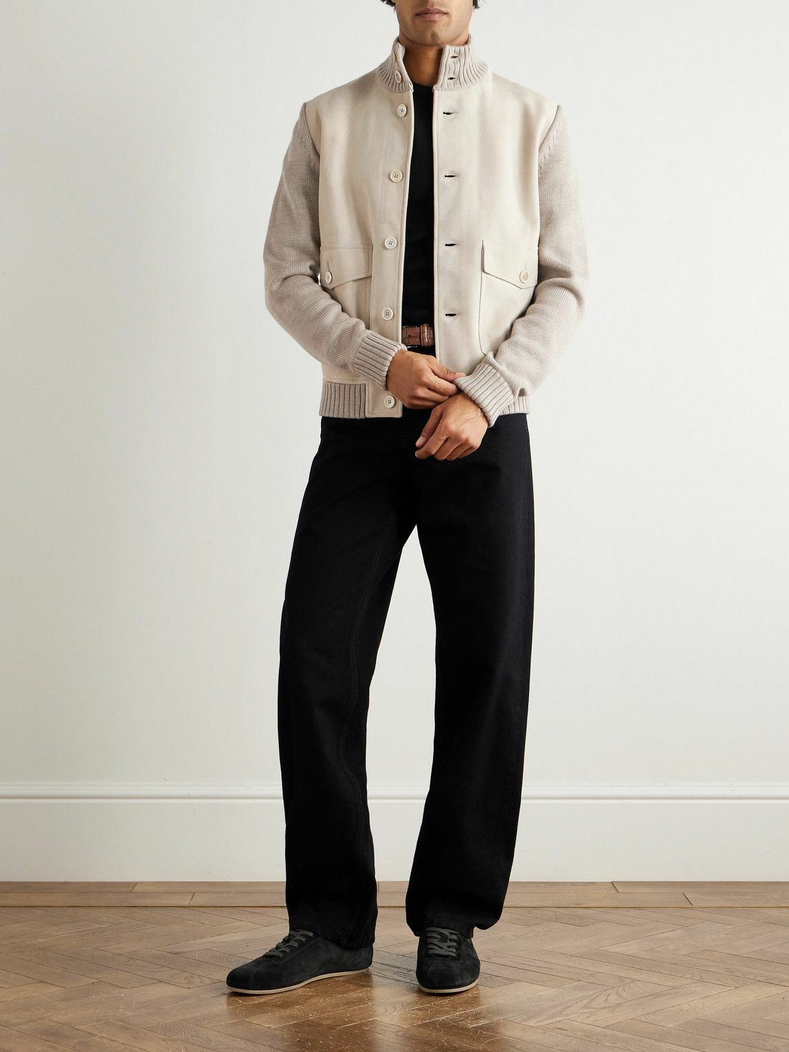 Incotex - Zanone Virgin Wool-Trimmed Suede Jacket - Brown