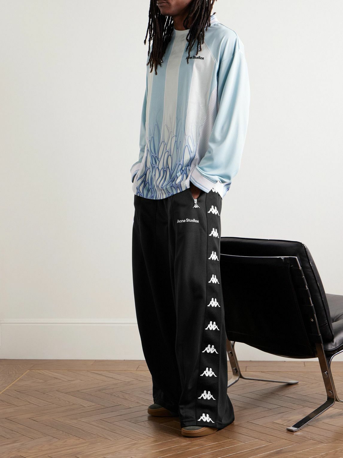 Acne Studios - Kappa Wide-Leg Webbing-Trimmed Logo-Embroidered Tech-Jersey Track Pants - Black