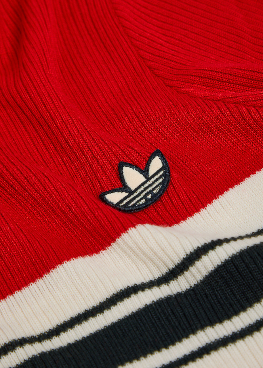 Adidas X Wales Bonner Stripe-intarsia Knit Cardigan Red