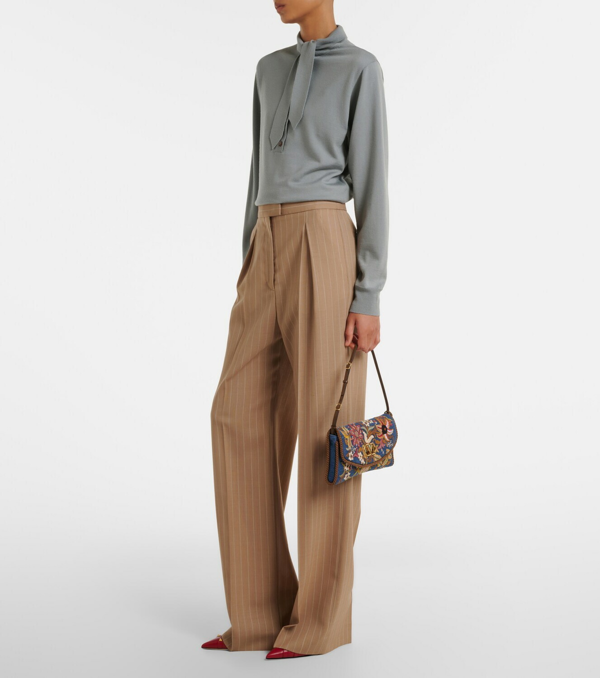 Valentino Garavani DeVain Small embroidered denim shoulder bag