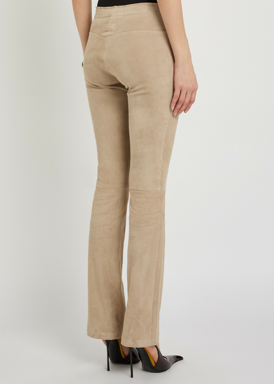 Stouls JP Long Flared-leg Suede Trousers Beige