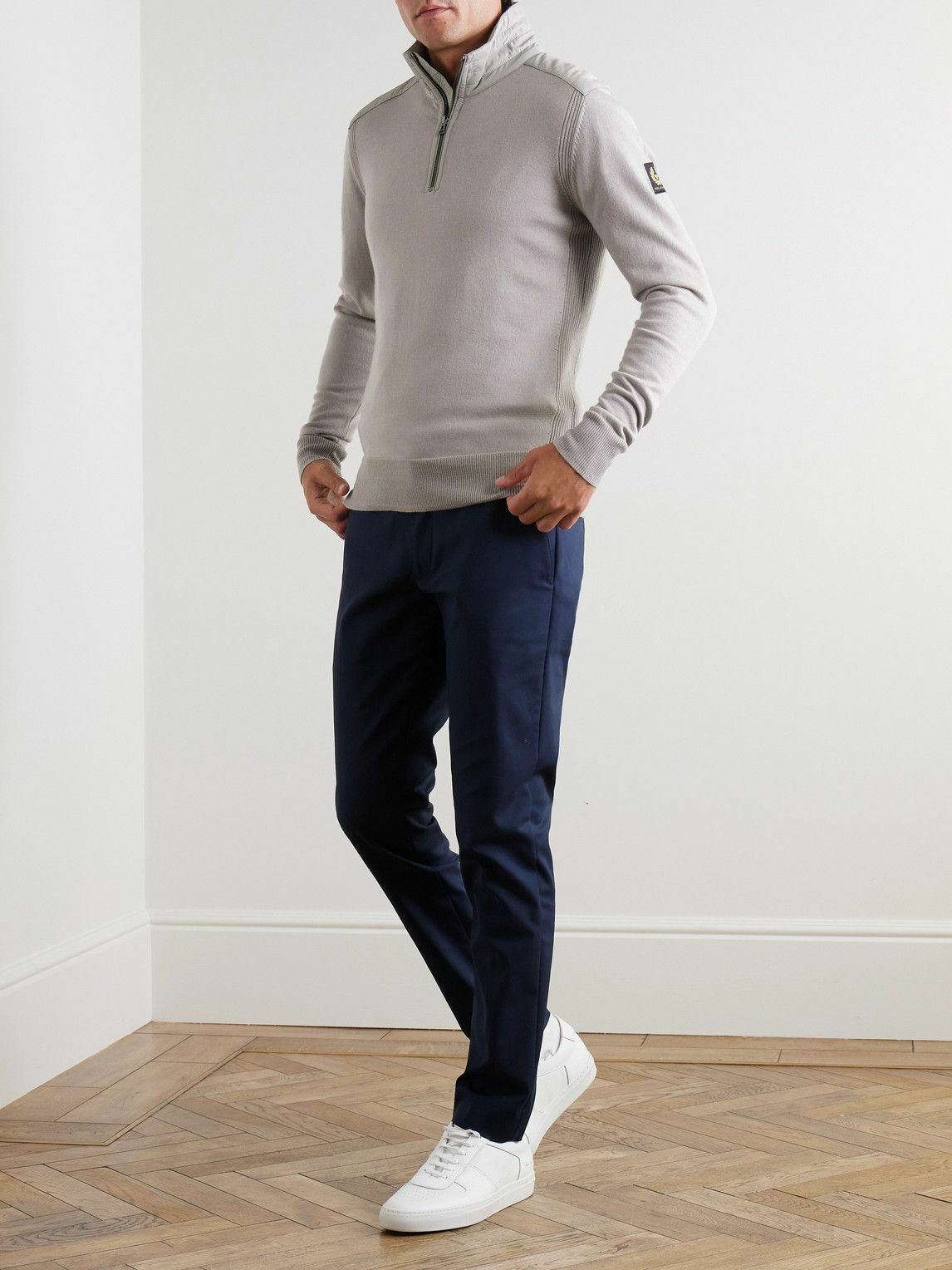 Belstaff - Kilmington Shell-Trimmed Wool Half-Zip Sweater - Gray