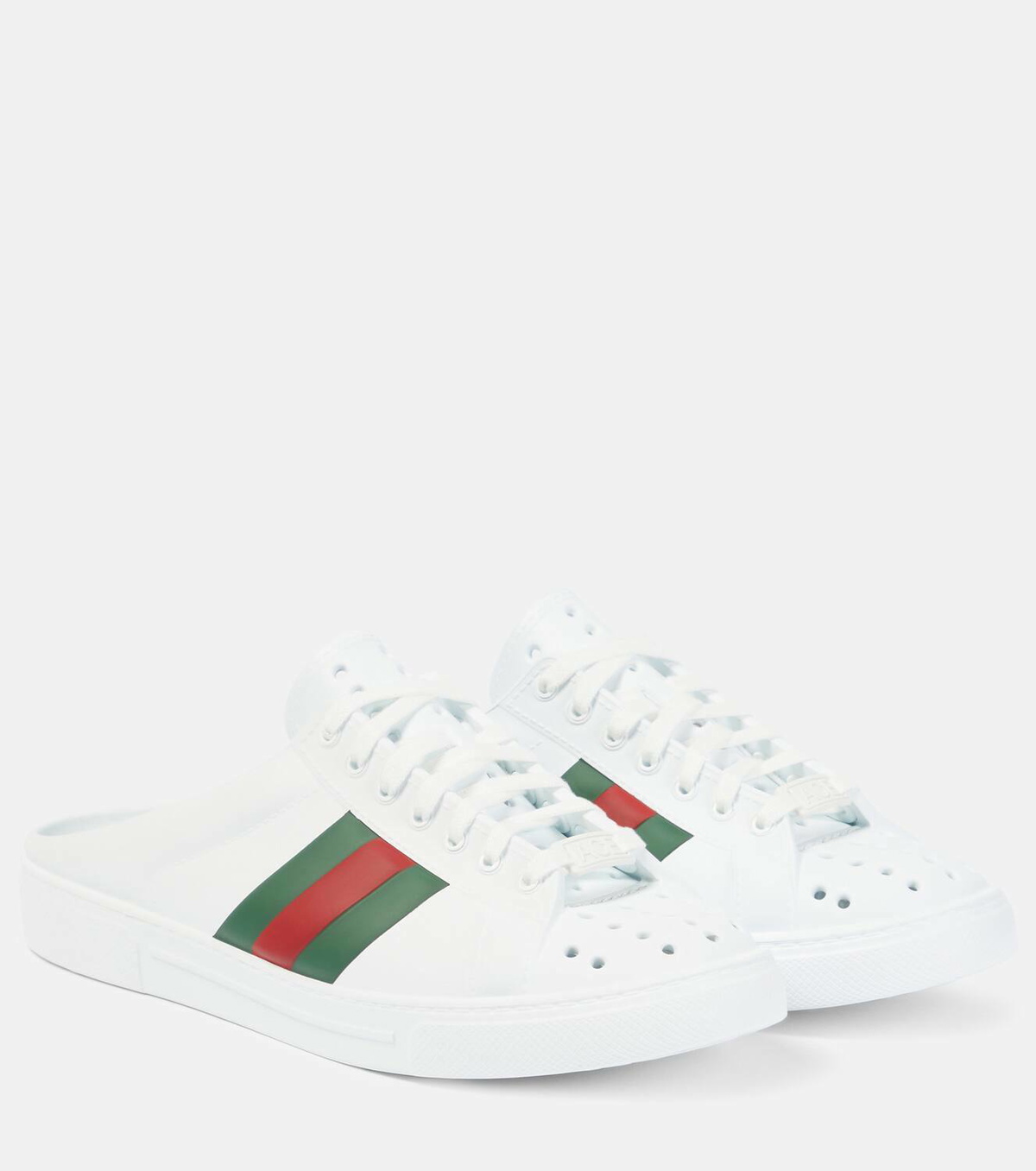 【GUCCI】ACE SABOT Web Stripe Rubber Mule Sneakers WHITE Gucci Ace Web Stripe mules Gucci