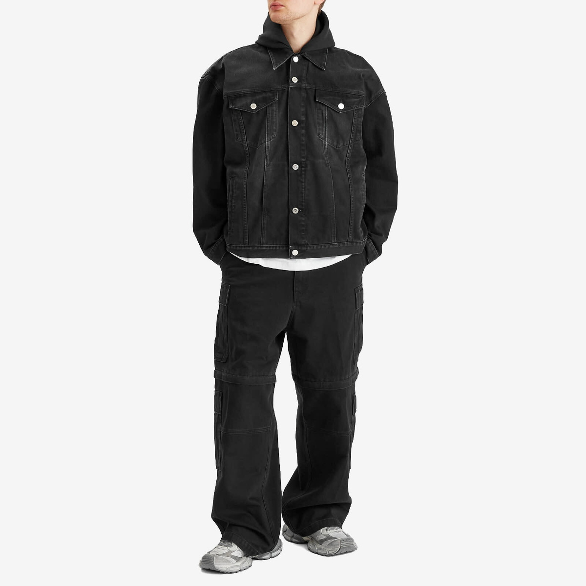 VETEMENTS Men's 3D Logo Hooded Denim Jacket in Black