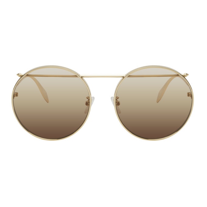 Photo: Alexander McQueen Gold Metal Round Sunglasses