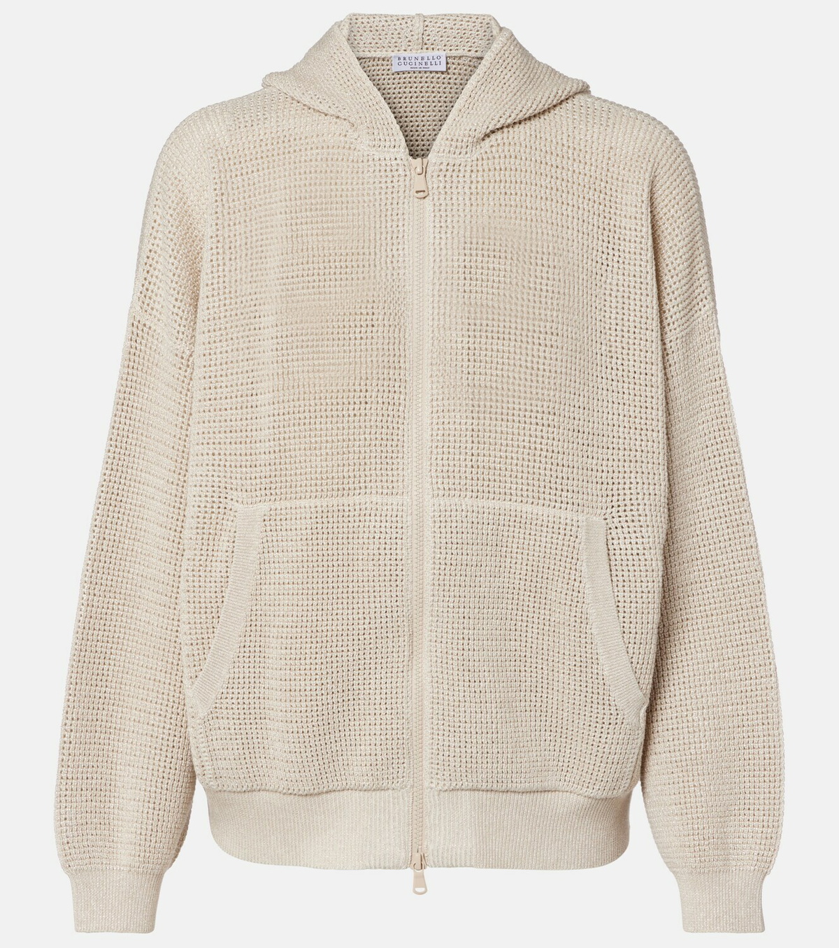 Brunello Cucinelli Open-knit cotton-blend lamé zip-up hoodie