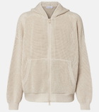 Brunello Cucinelli Open-knit cotton-blend lamé zip-up hoodie
