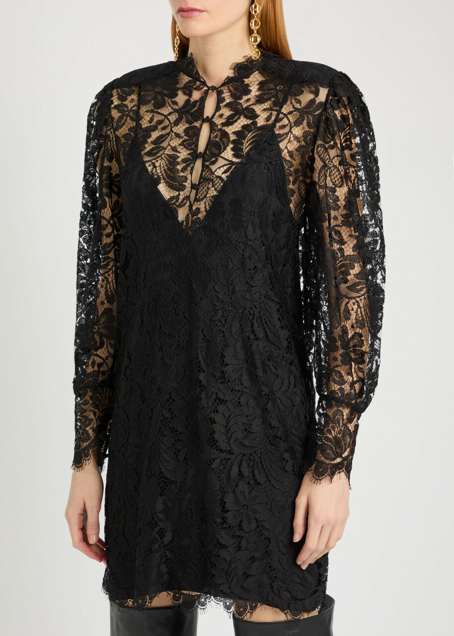 Chloe Floral-lace Mini Dress Black