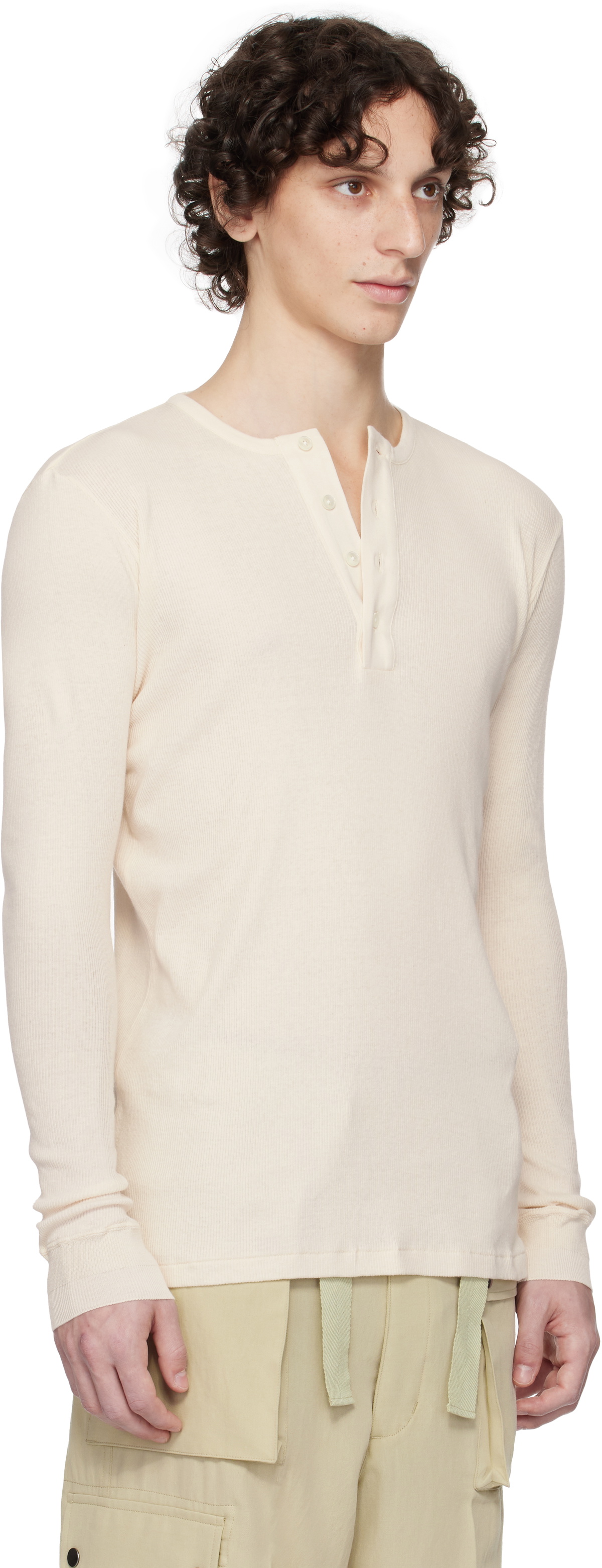 AURALEE Off-White Organic Soft Rib Henley Auralee