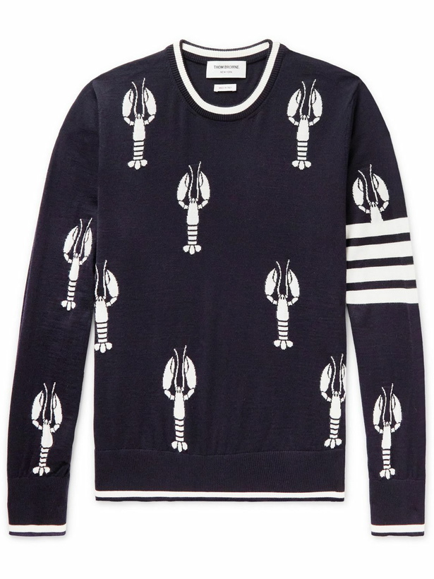 Photo: Thom Browne - Striped Wool-Jacquard Sweater - Blue