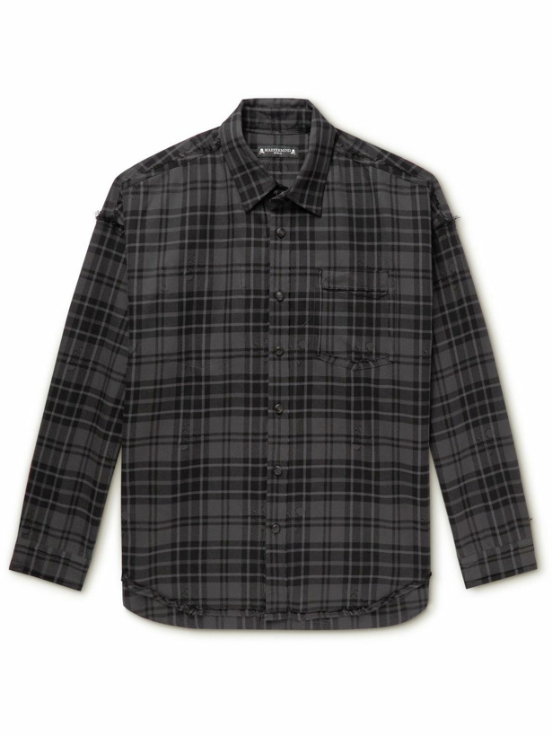 Photo: Mastermind World - Logo-Embroidered Checked Cotton-Flannel Jacquard Shirt - Gray