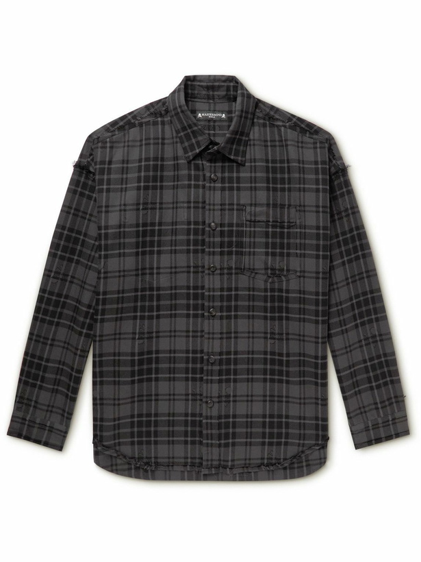 Photo: Mastermind World - Logo-Embroidered Checked Cotton-Flannel Jacquard Shirt - Gray