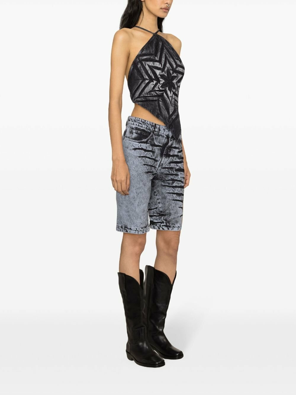 Masha Popova Blue Bleached-Effect Denim Shorts