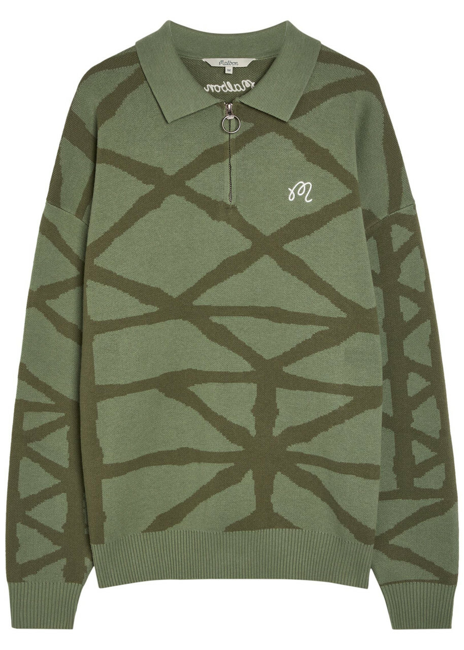 Malbon Verdant Logo-embroidered Patterned Cotton-knit Jumper Olive