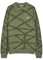Malbon Verdant Logo-embroidered Patterned Cotton-knit Jumper Olive