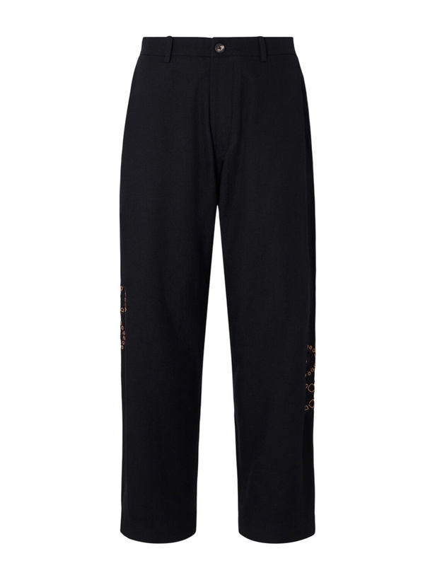 Photo: Kartik Research - Straight-Leg Pleated Bead-Embroidered Wool Trousers - Black