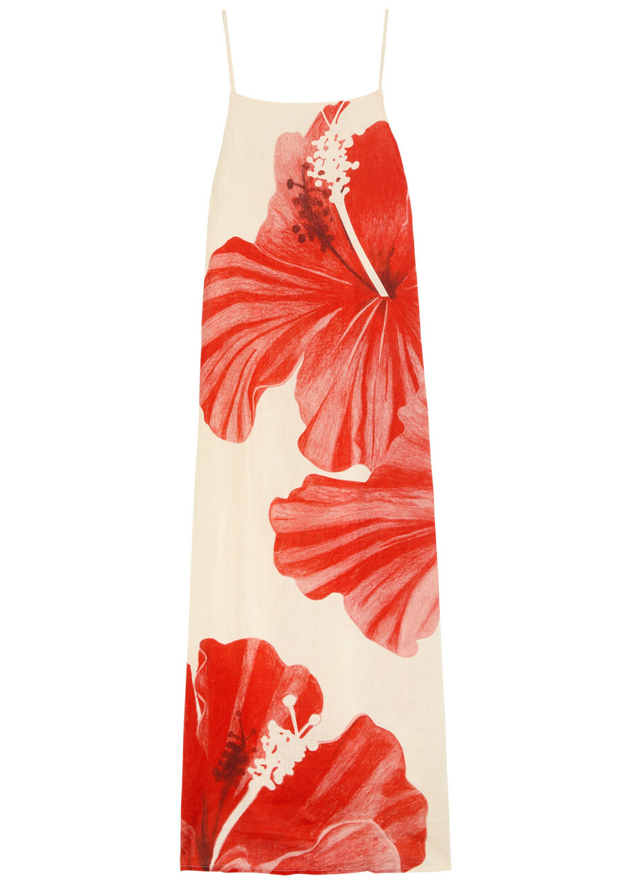 Desmond & Dempsey Floral-printed Linen Night Dress Red