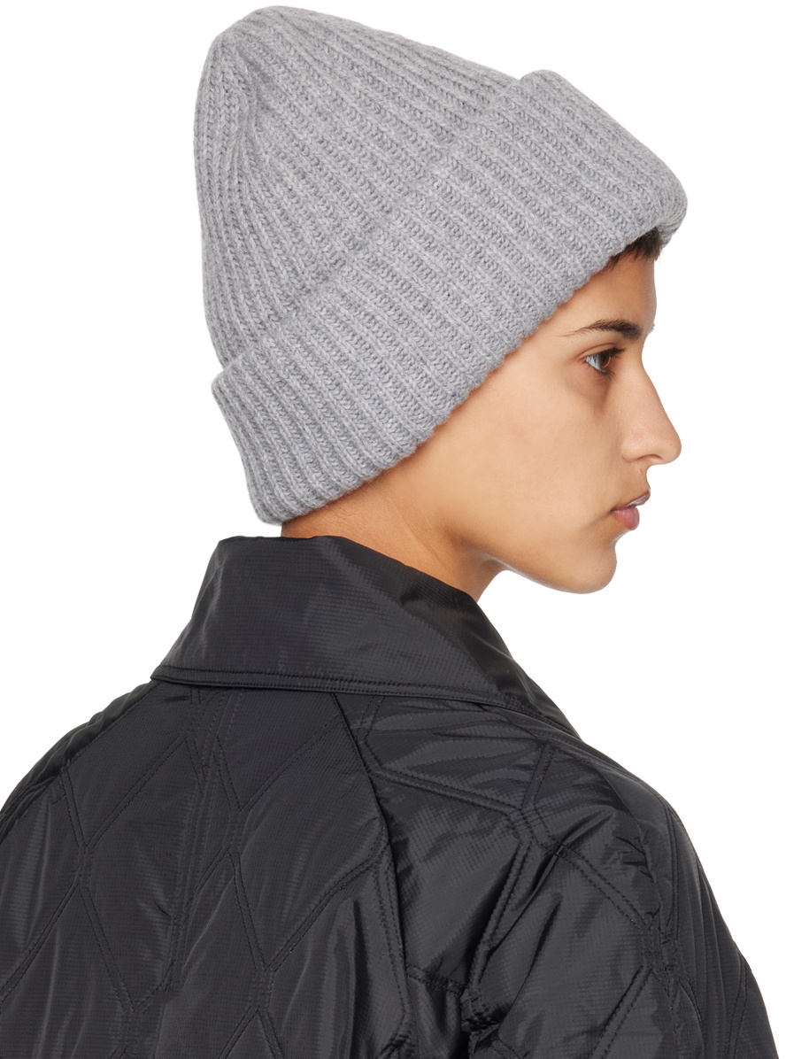GANNI Gray Loose Wool Rib Knit Beanie GANNI GANNI Gray Loose Wool Rib Knit Beanie GANNI